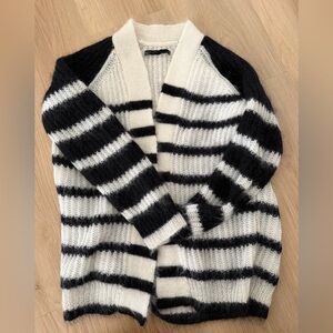All Saints black and cream Breton cardigan sweater, size m